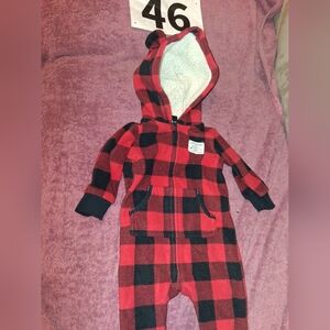 Carter's Red and Black Buffalo Plaid Hooded One-Piece 3 Month